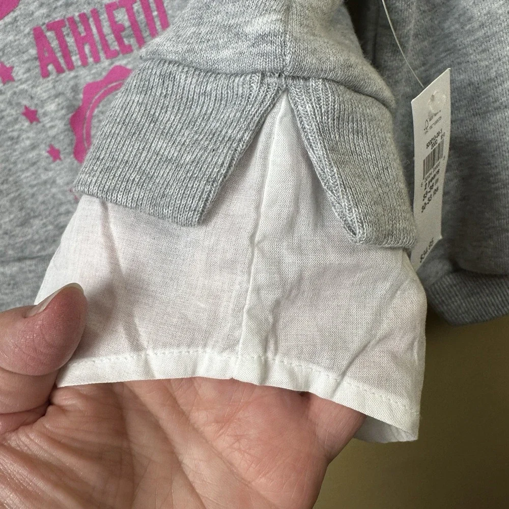 Baby Gap Girls Layered Look Sweatshirt - Gap Athletic Logo Size 2 Years Grey NWT